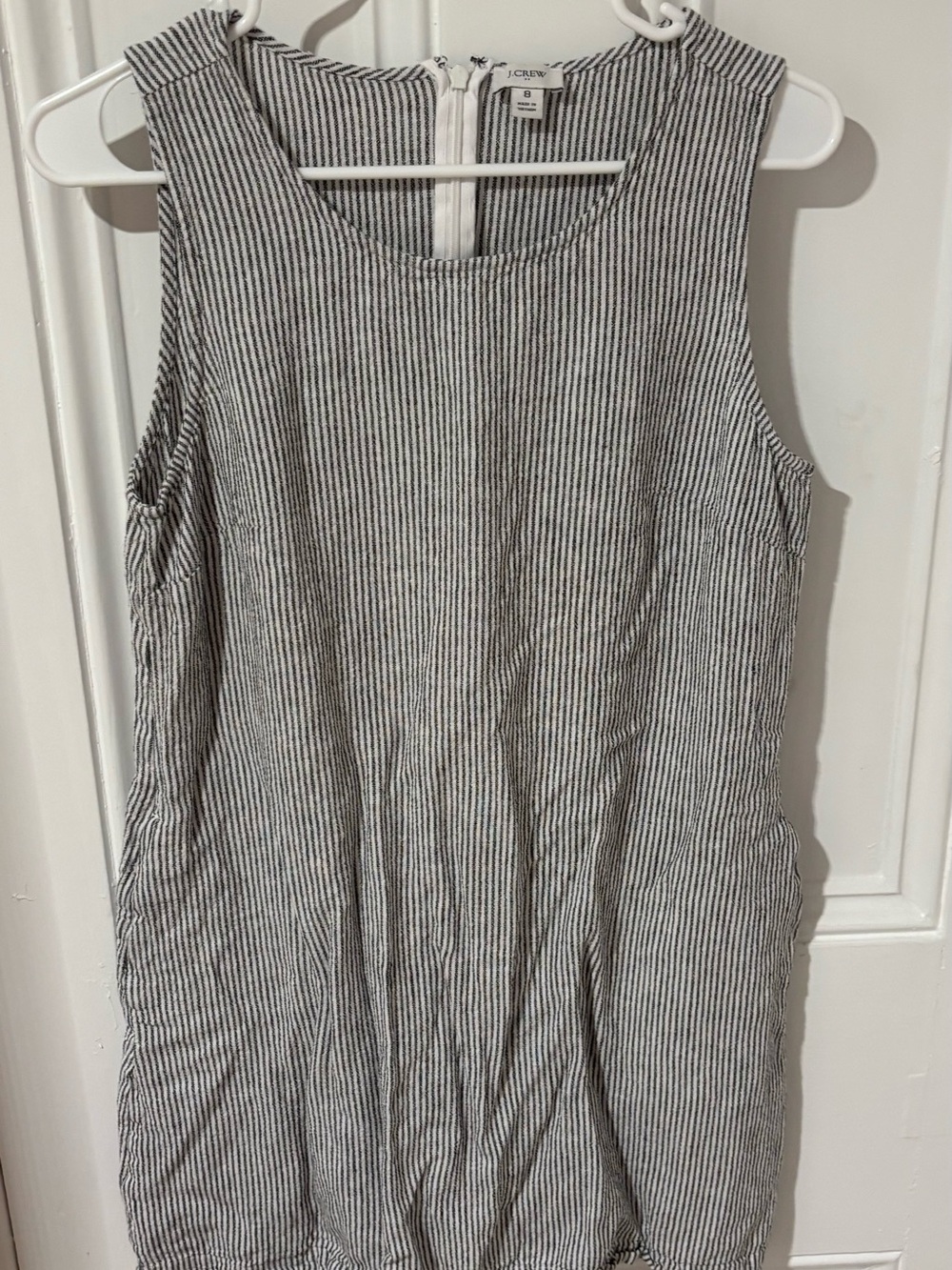 J. Crew Sleeveless Striped Linen-Blend Midi Dress in Black & White